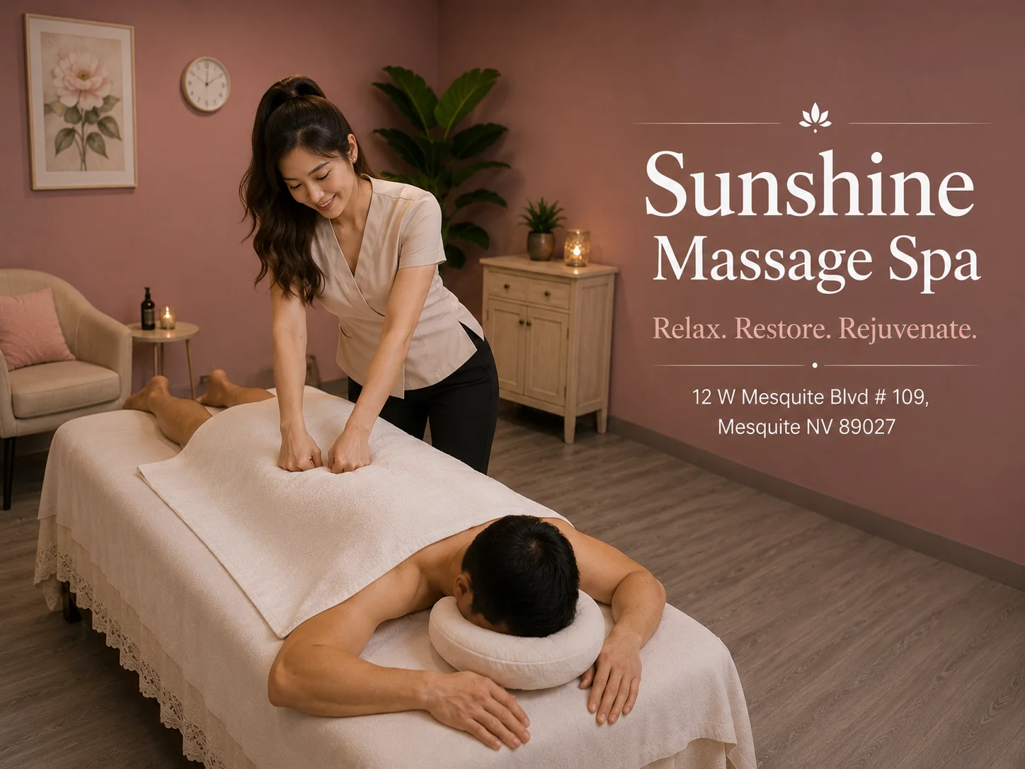 Relaxing massage in a calm comfortable room at Sunshine Massage Spa in Mesquite NV